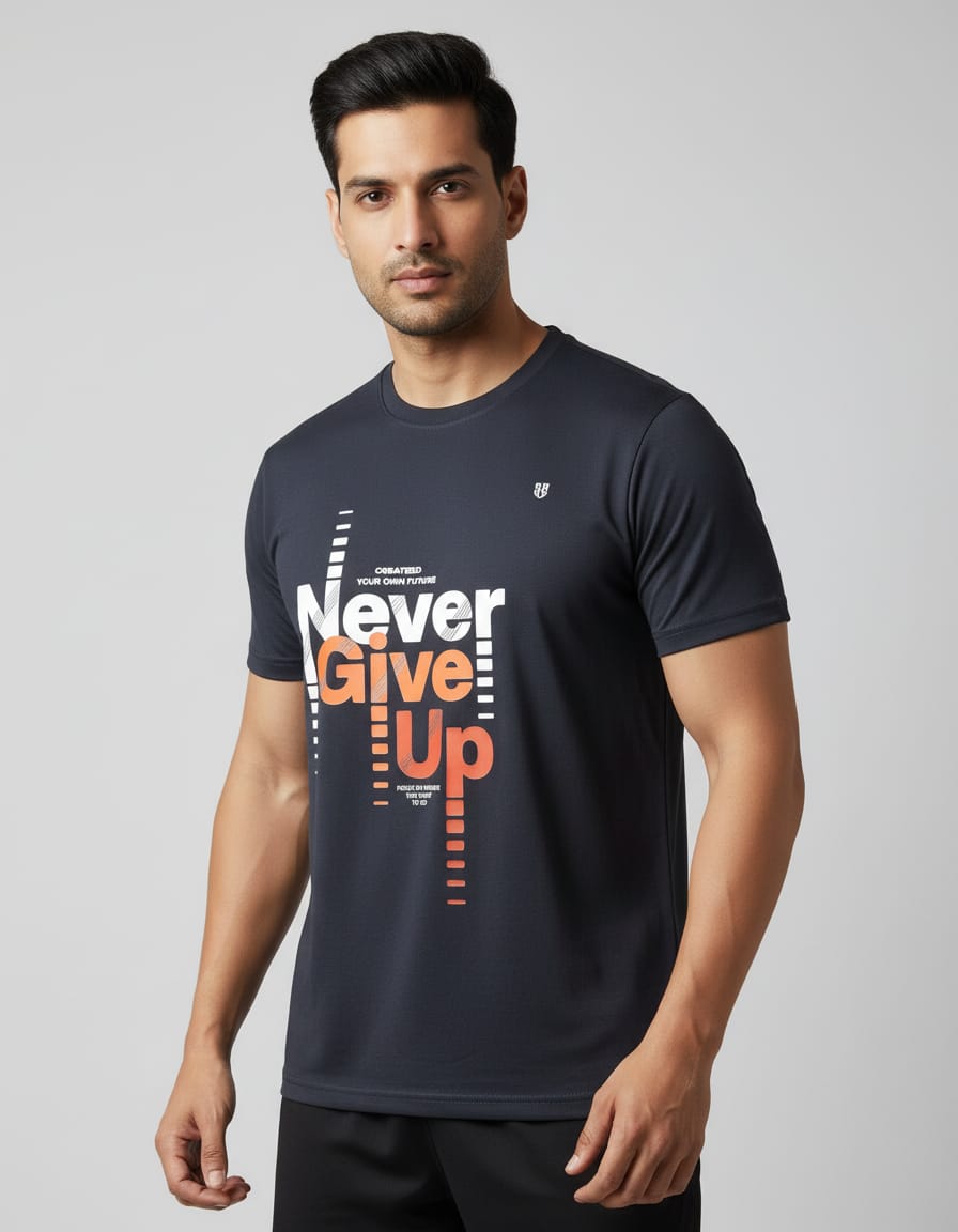 Navy blue Men T-shirt, Never Give Up design