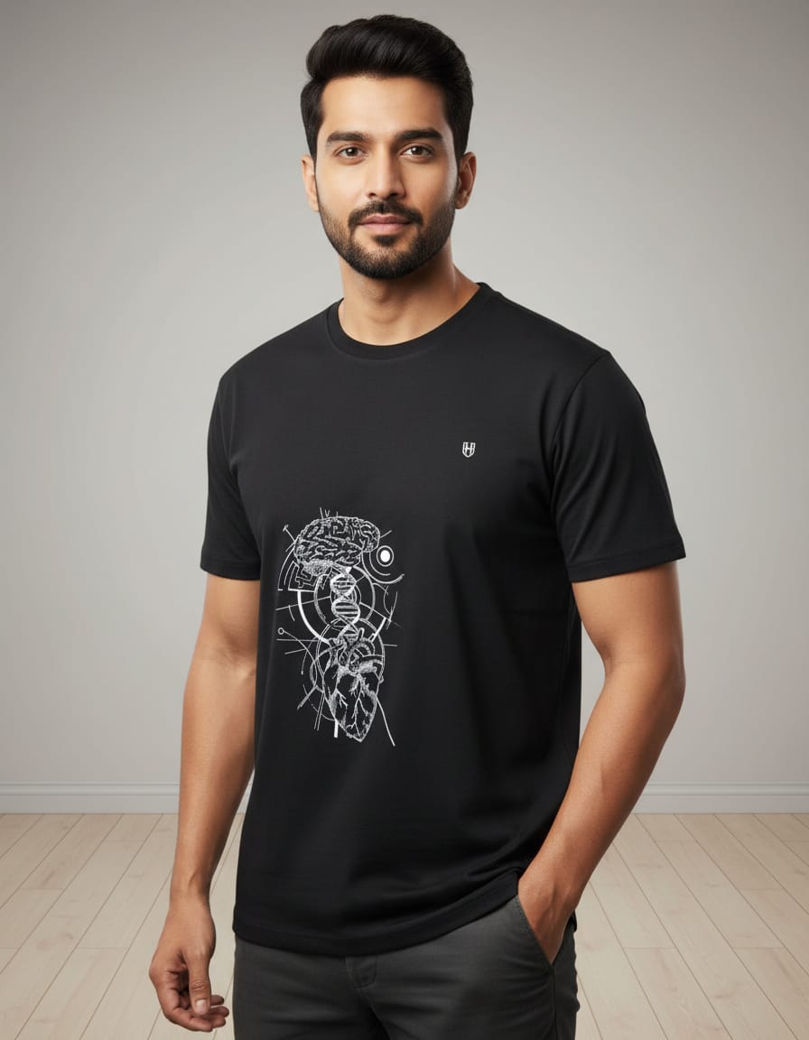Heart and Brain joint design for Men black T-shirt