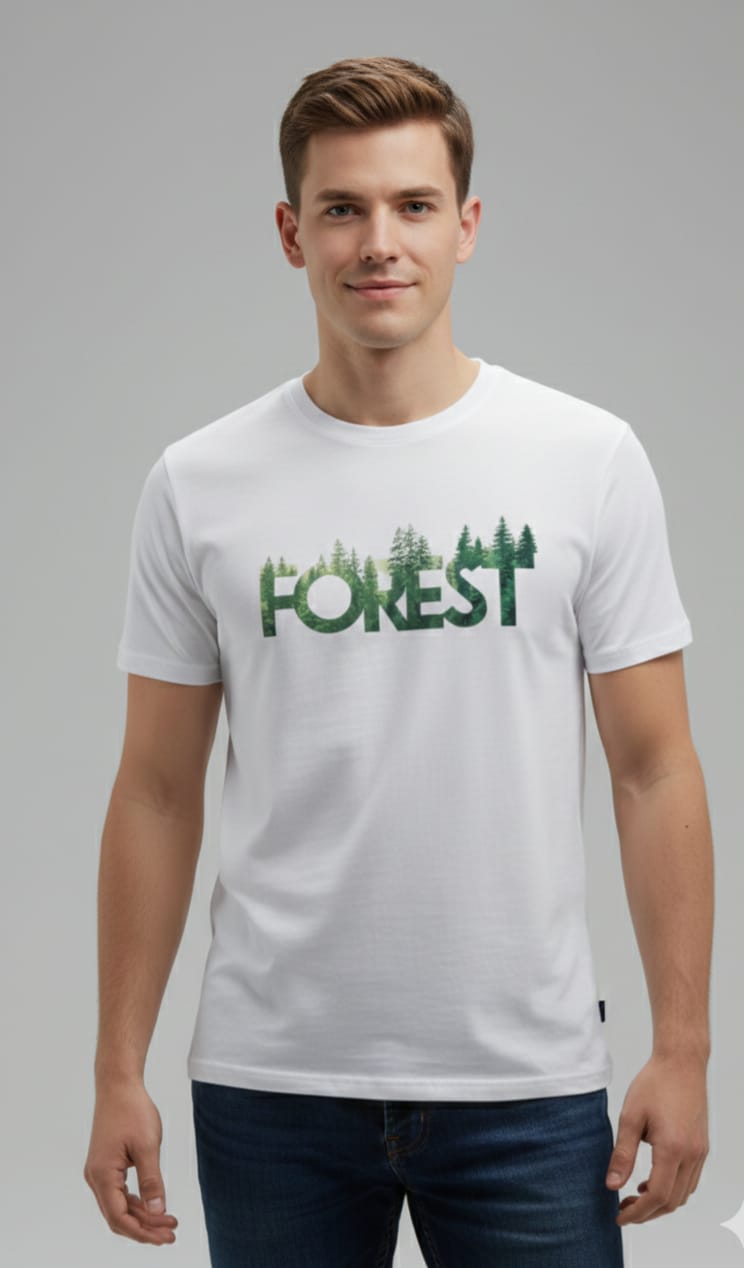 Forest Green Logo, White T-Shirt for Men