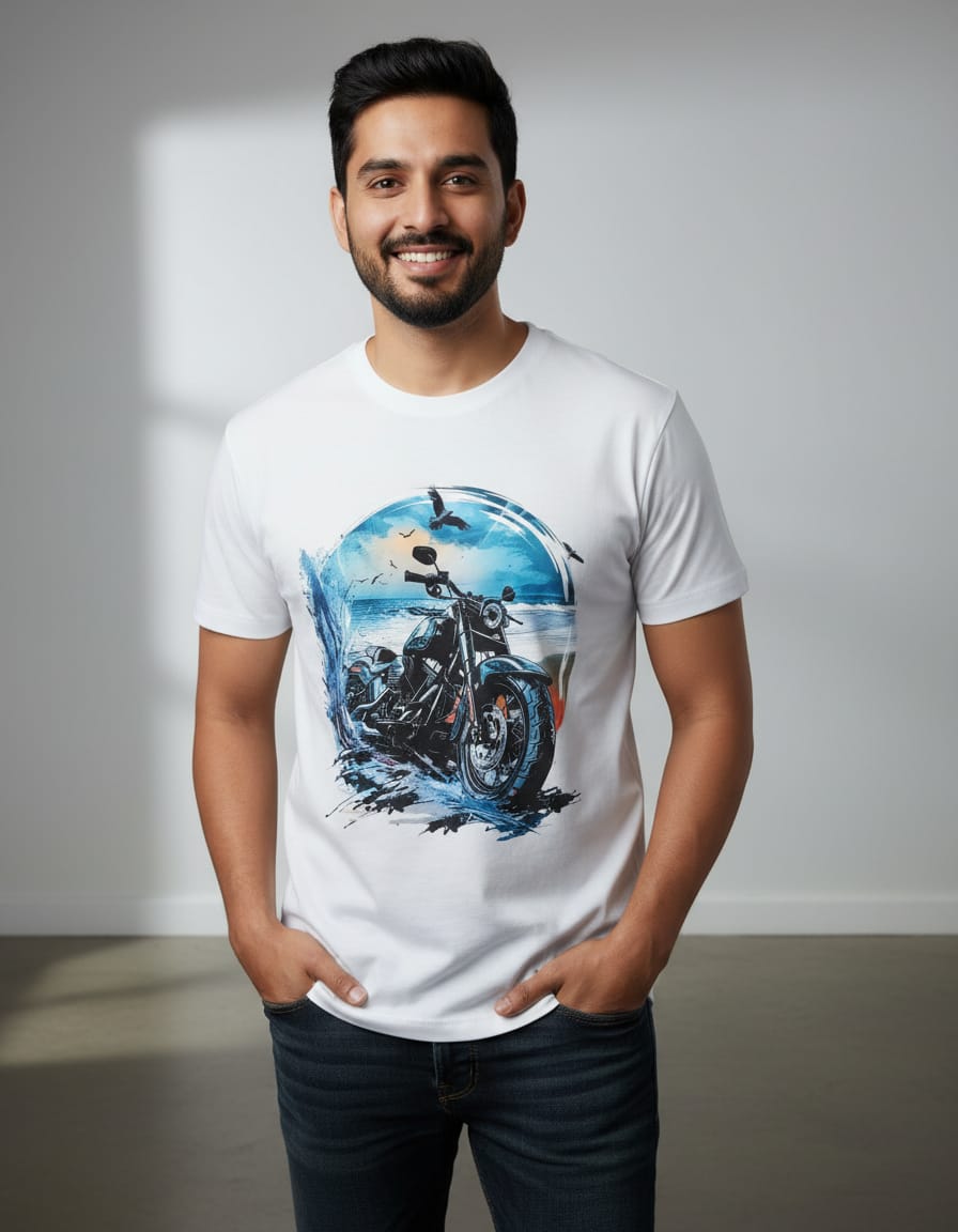 Horror Bike Graphic T-Shirt – White for Men