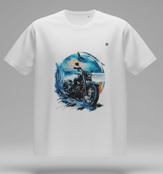 Horror Bike Graphic T-Shirt – White for Men